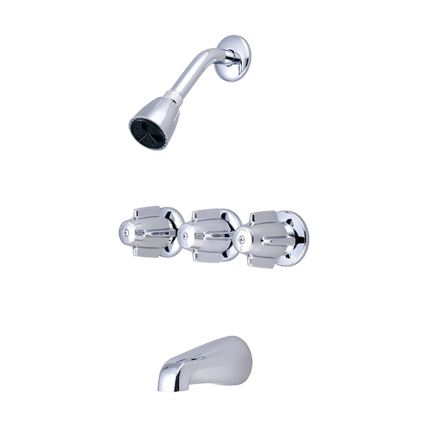 3-Handle Tub and Shower Set, Polished Chrome, Wall
